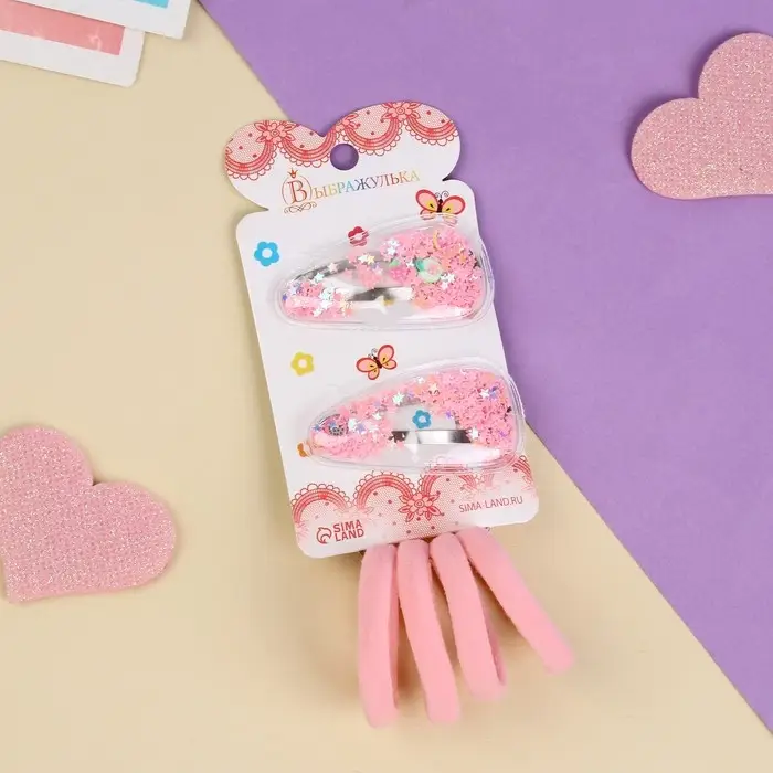 Набор для волос Набор для волос "Ариэль" (4 резинки 4 см, 2 невидимки 5 см) классика фруктики, розовый