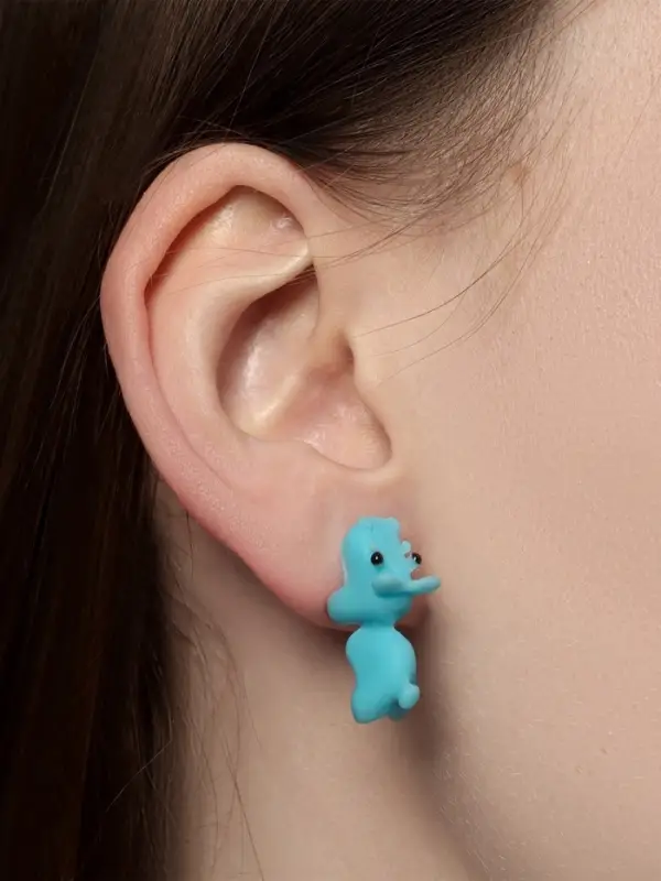 Серьги из полимерной глины &laquo;Бегемот&raquo;, голубые