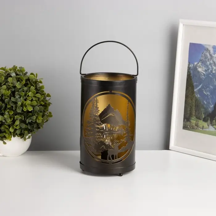 Фигурка светящаяся RISALUX &laquo;Закат в лесу&raquo;, LED-ночник, 3&times;ААА, чёрный, 12&times;12&times;20.5 см