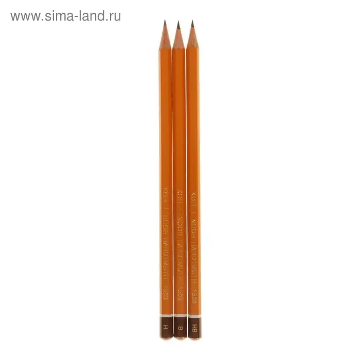 Набор карандашей чернографитных разной твердости 3 штуки Koh-I-Noor 1500/3, HB, B, H, в пакете Набор карандашей чернографитных разной твердости 3 штуки Koh-I-Noor 1500/3, HB, B, H, в пакете