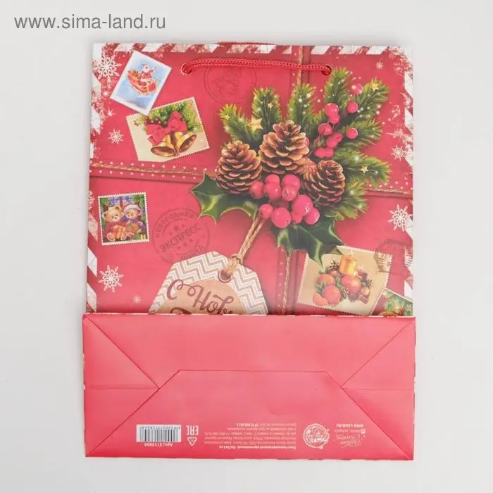 Пакет подарочный новогодний ламинированный «Подарок от Деда Мороза», MS 18 х 23 х 11.5 см