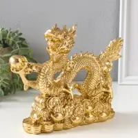 Нэцкэ полистоун "Дракон с шаром на монетах" золото 21х16,5х6 см