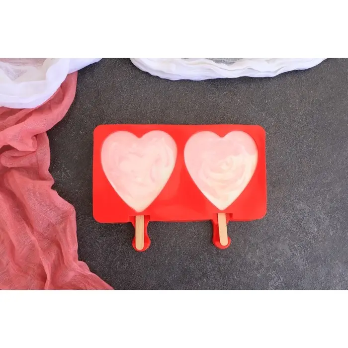 Форма для мороженого &laquo;Сердечко&raquo;, силикон, 19.5&times;14&times;2.5 см, 2 ячейки (8.4&times;9 см), МИКС