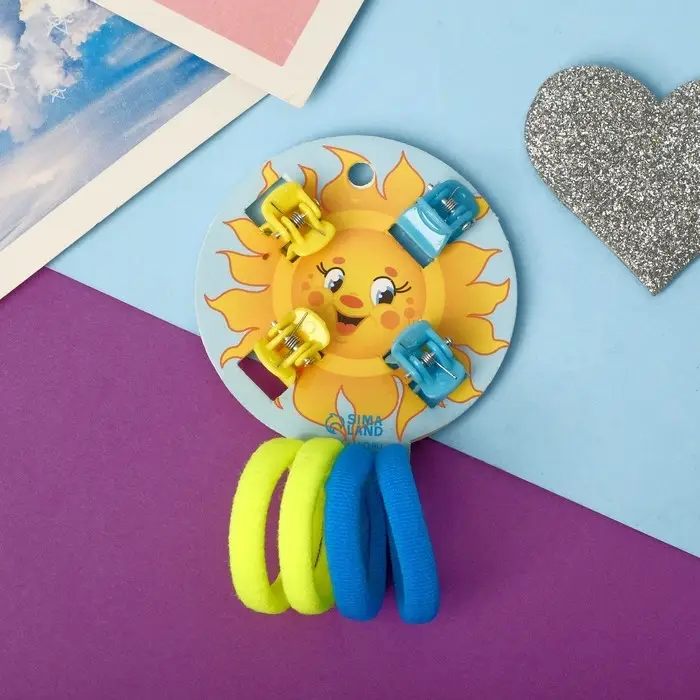 Набор для волос Набор для волос "Маленькая радость" (4 резинки, 4 краба) солнышко, жёлто-синий