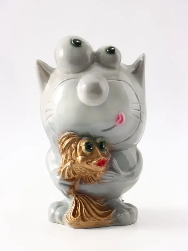 Копилка для денег &laquo;Кот с рыбкой&raquo;, гипс, серый, 16&times;14&times;25.5 см, МИКС