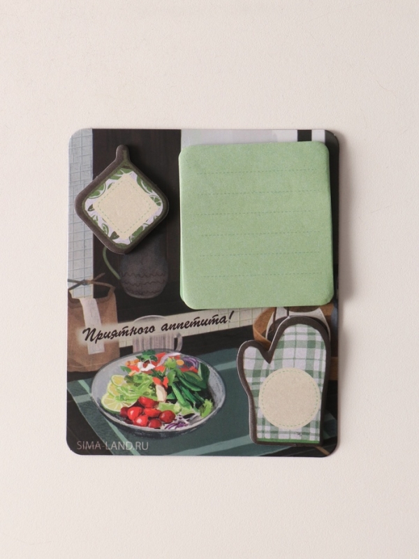 Магнит с блоком для записей и стикерами  Магнит с блоком для записей и стикерами "Приятного аппетита!" 10х12 см