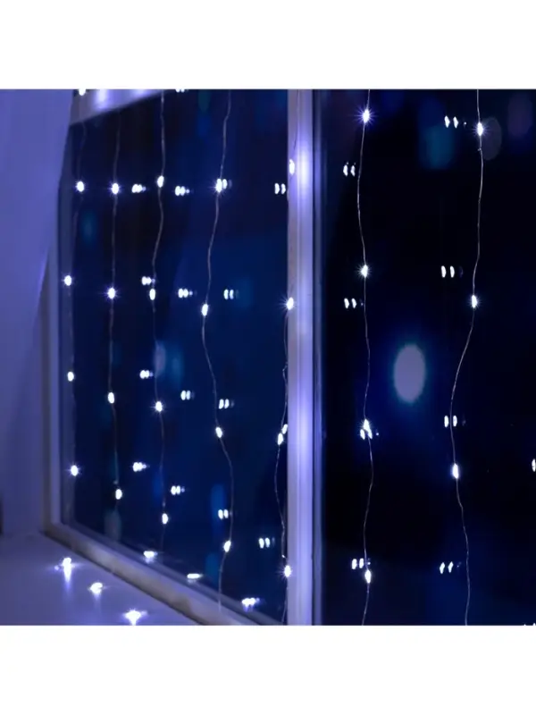 Гирлянда &laquo;Занавес&raquo; 1&times;1 м, роса, IP20, серебристая нить, 100 LED, свечение белое, 12 В