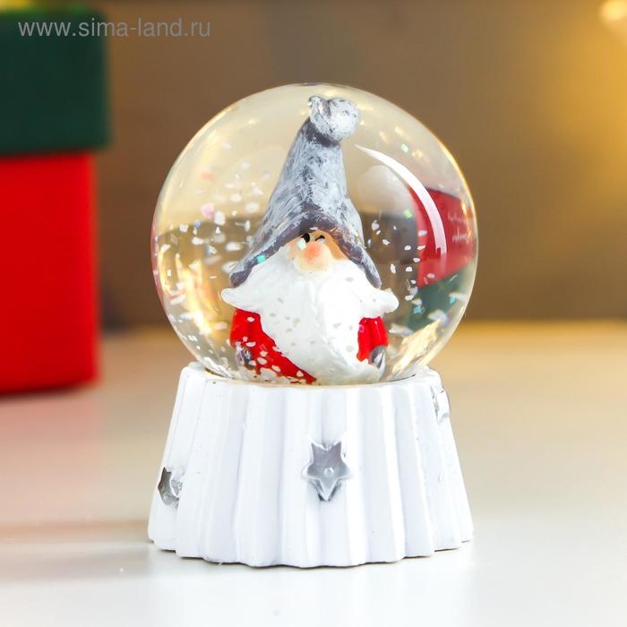 Снежный шар новогодний стеклянный «Дед Мороз в колпаке войлочном», d=4.5 см, 6×4.5×4.5 см