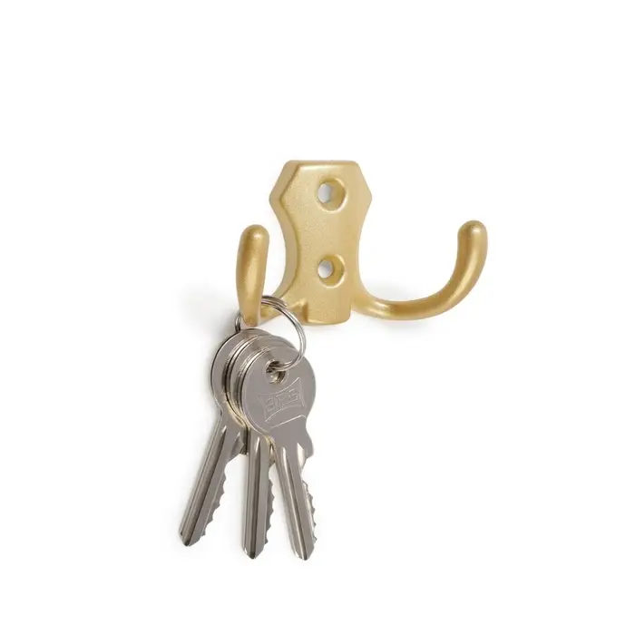 Крючок мебельный ТУНДРА КМ201SG, двухрожковый, матовое золотое