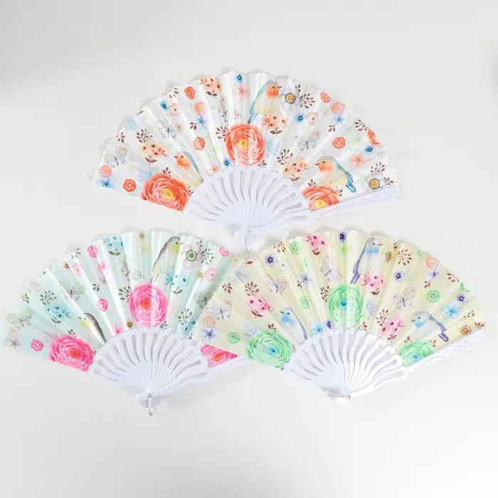 Веер пластик, текстиль Веер пластик, текстиль "Птички и цветы" МИКС 23 см