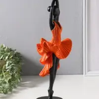 Сувенир полистоун "Девушка в ярко-оранжевом платье - фламенко" чёрный 12х10,3х39 см