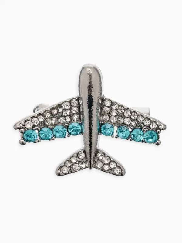 Брошь &laquo;Летящий самолёт&raquo;, белый, голубая в серебре