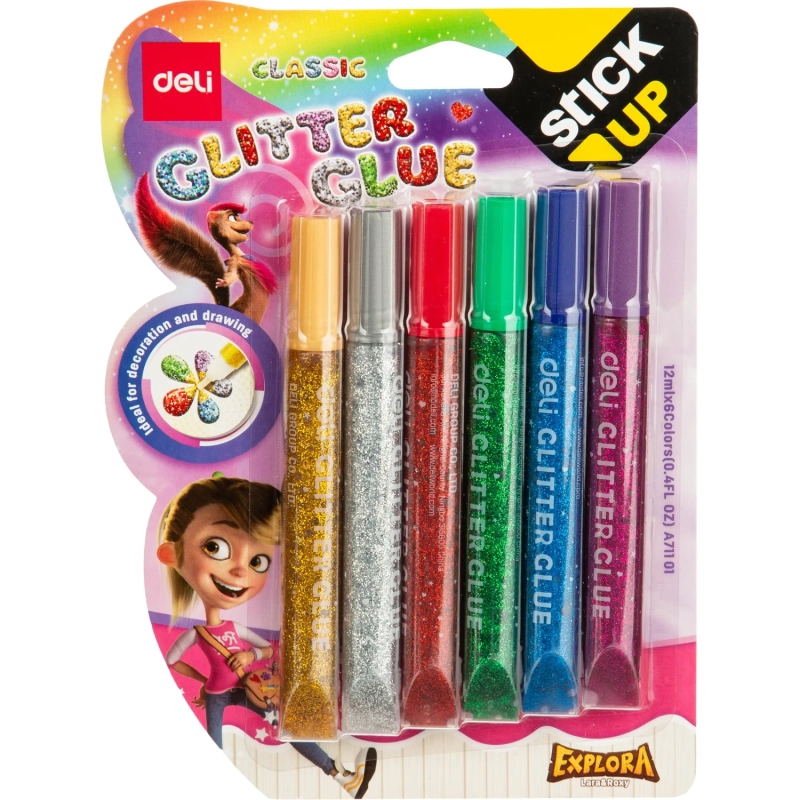 Глиттер гель Deli EA71101 12мл блистер с блестками 6цв/наб Explora