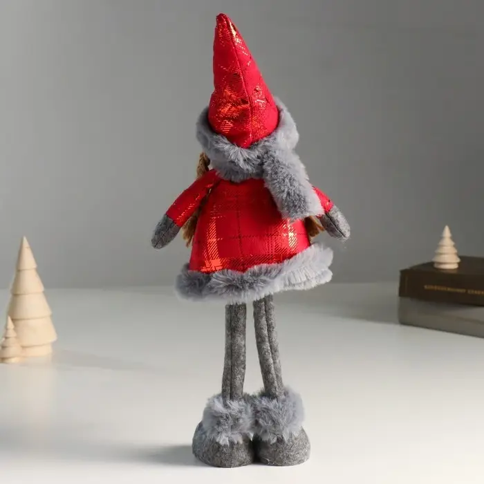 Кукла интерьерная "Ангелочек в красном платье с мехом" 16х7х40 см