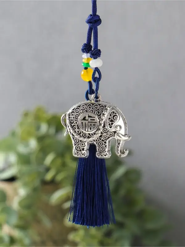 Подвеска металл, текстиль &laquo;Слон с кисточкой&raquo;, синий с серебром, 1.5&times;4.3&times;14 см