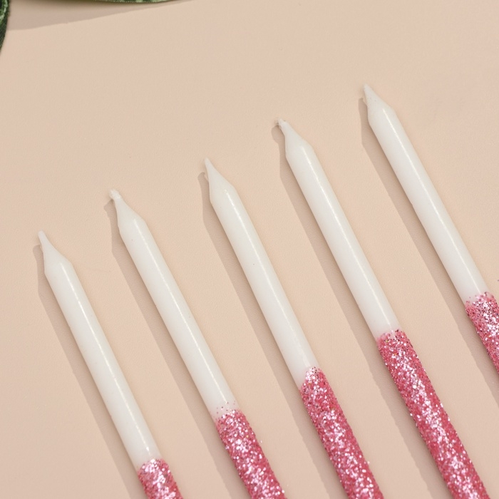 Свечи для торта Свечи для торта "Блестящее сияние", 6 шт, белые с розовым
