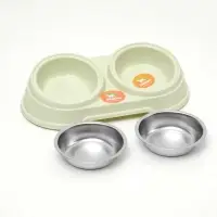 Миска металлическая двойная наклонная на пластиковом основании, 28.5&times;15&times;7 см, зелёная