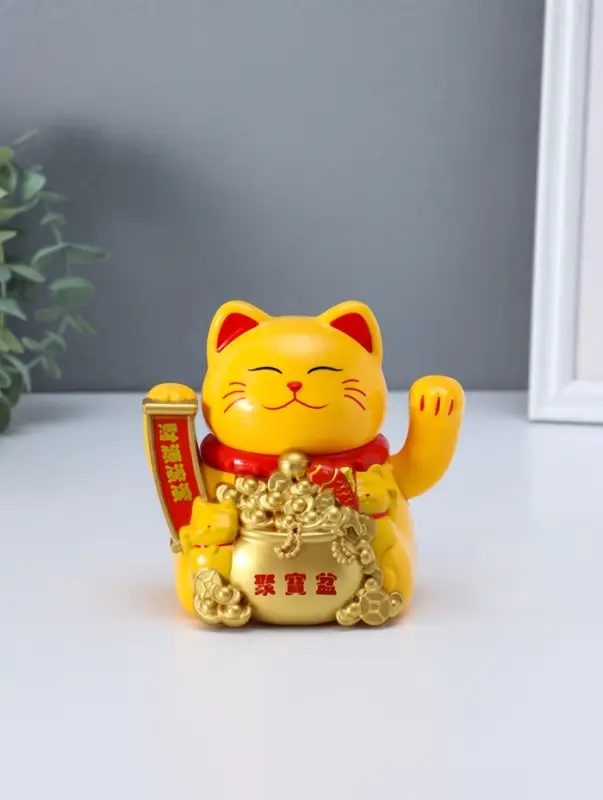 Маятник пластик от солнечной батареи "Кот Манэки-нэко с детками" 11,2х14,3х15,3 см