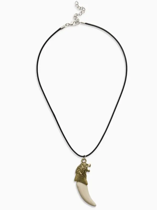 Кулон унисекс &laquo;Клык льва&raquo;, белый в чернёном золоте на чёрном шнурке, 45 см
