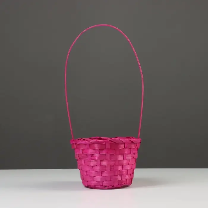Корзина плетёная для хранения, 13&times;13&times;9.5 см, ручка h=18.5 см, бамбуковая, розовая