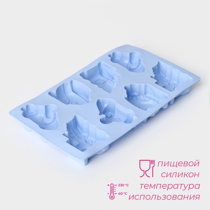 Форма для выпечки Доляна &laquo;Транспорт&raquo;, силикон, 29&times;17,5 см, 8 ячеек (7,5&times;5,8 см), цвет МИКС