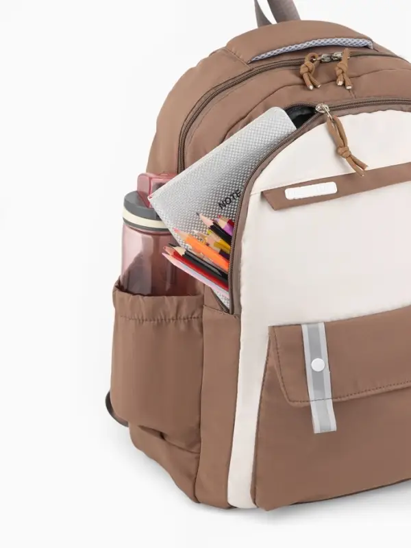 Рюкзак 31*14*44 см, 2 отд. 3 н/карм+пенал, Комби корич/бел