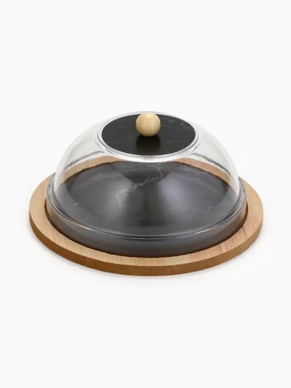 Блюдо с крышкой &laquo;Черный мрамор&raquo;, 15 см, пластик