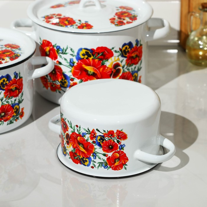 Набор кастрюль «Маки. Мечта», 3 предмета: 1,5 л, 2,9 л, 4,5 л, индукция Набор кастрюль «Маки. Мечта», 3 предмета: 1,5 л, 2,9 л, 4,5 л, индукция