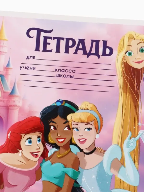 Тетрадь 12 листов, частая косая линейка &laquo;Принцессы Дисней&raquo;