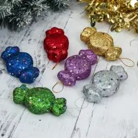 Ёлочные игрушки 6 шт. &laquo;Конфеты с блёстками&raquo; 3.5&times;7.5 см, МИКС