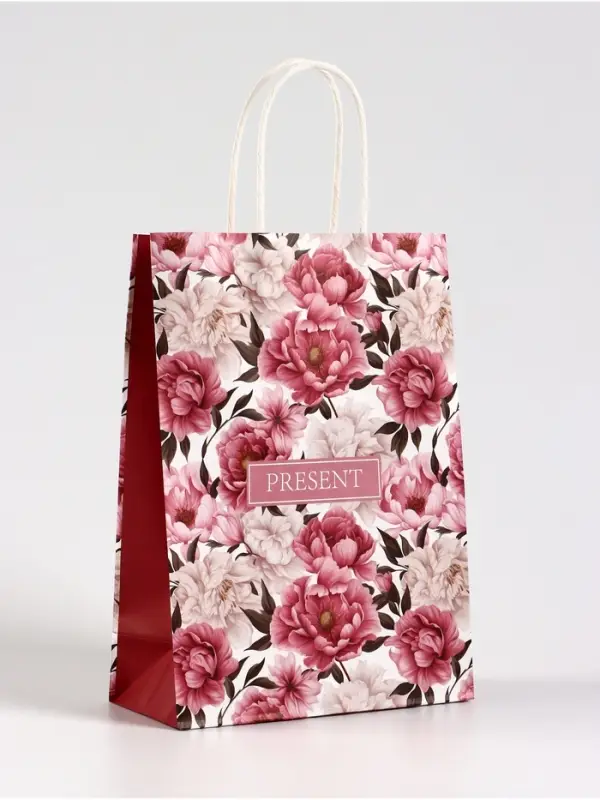 Пакет подарочный крафт «Цветы», 18×8×25 см