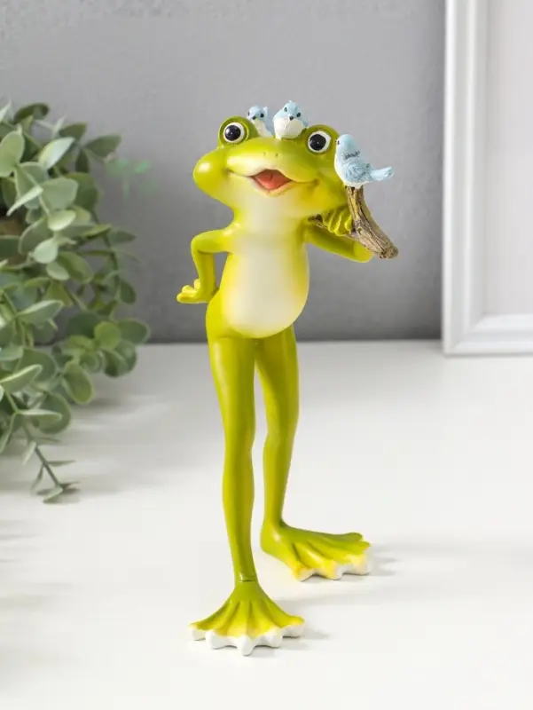 Сувенир полистоун "Лягушонок с веточкой и птичками" 22 см