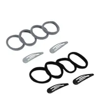 Набор для волос QF &laquo;Мира&raquo;, 12 шт.: 4 заколки 5 см, 8 резинок 3.5 см, серо-чёрный