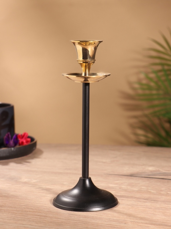 Подсвечник на 1 свечу "Да Винчи" латунь, черный с золотом 7х7х18 см