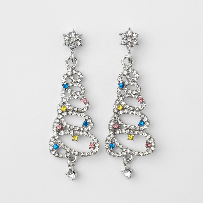 Новый год! Серьги «Новогодние» спираль- ёлочка, цветные в серебре Новый год! Серьги «Новогодние» спираль- ёлочка, цветные в серебре