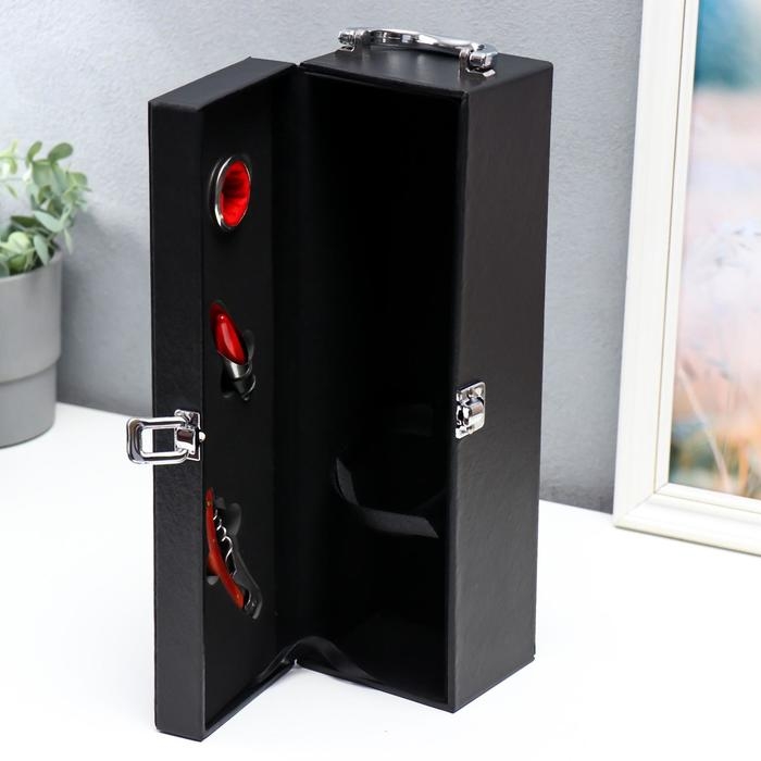 Шкатулка дерево, кожзам под бутылку "Гладкая кожа" 3 предмета 35х11х12 см