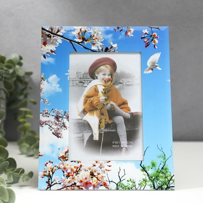 Фоторамка стекло 10х15 см Фоторамка стекло 10х15 см "Цветущая яблоня и голуби" 17х22 см