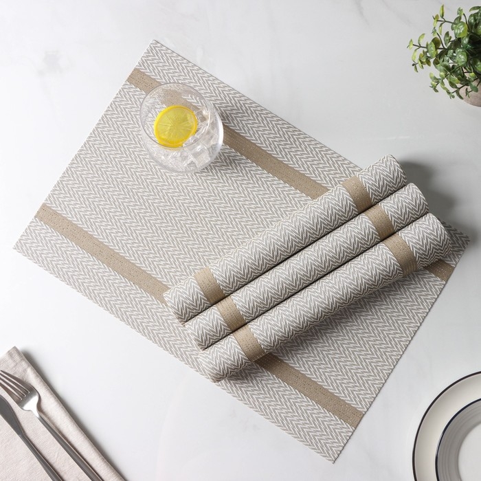 Салфетки сервировочные на стол Доляна «Рона», 4 шт, 45×30 см, цвет бежевый Салфетки сервировочные на стол Доляна «Рона», 4 шт, 45×30 см, цвет бежевый