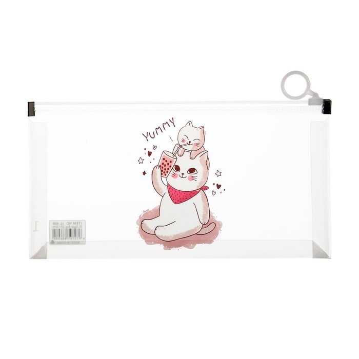 Папка-конверт на молнии формат А6, 180мкр, с рисунком Папка-конверт на молнии формат А6, 180мкр, с рисунком "Кот", МИКС