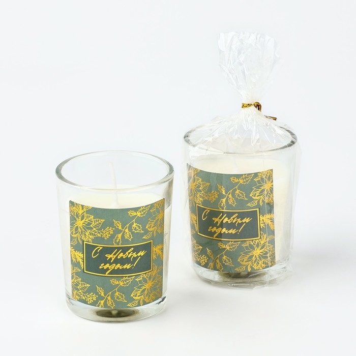 Новогодняя свеча с наклейкой «Новый год: С Новым годом!», аромат черный лед,5х6х5 см Новогодняя свеча с наклейкой «Новый год: С Новым годом!», аромат черный лед,5х6х5 см