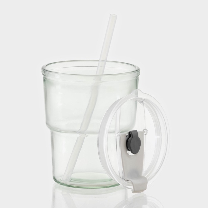 Стакан стеклянный с крышкой и трубочкой, 450 мл Стакан стеклянный с крышкой и трубочкой, 450 мл