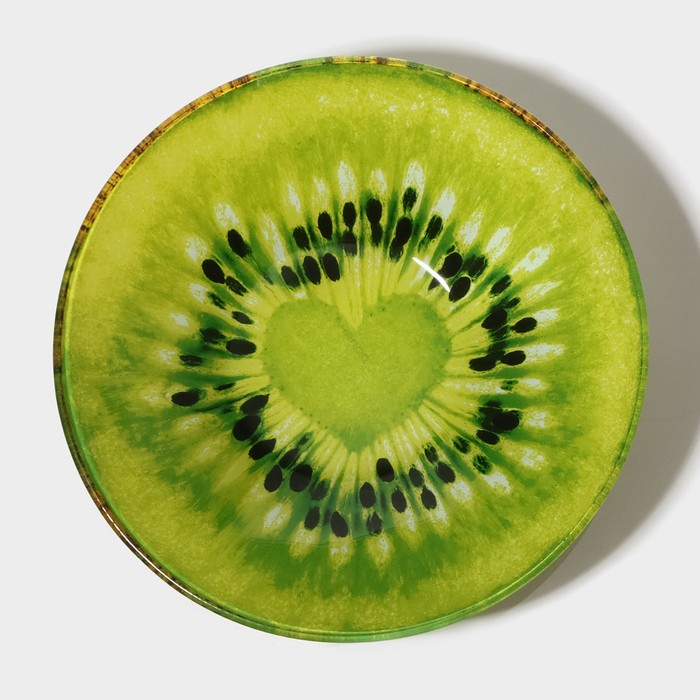 Набор тарелок стеклянных Доляна «Романтичный киви», 19 предметов: 6 десертных тарелок, 6 обеденных тарелок, 6 мисок, салатник