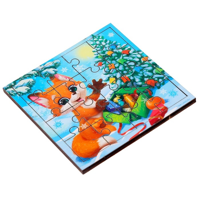 Деревянный пазл «Новый год! Лисёнок с подарками»