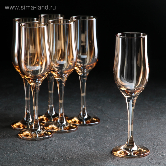 Набор бокалов для шампанского «Гладкость», 200 мл, 6 шт, цвет янтарный Набор бокалов для шампанского «Гладкость», 200 мл, 6 шт, цвет янтарный
