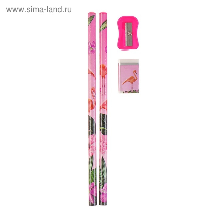 Набор настольный детский "Фламинго" (подставка+2 карандаша+линейка+точилка+ластик+блокнот 8 листов)