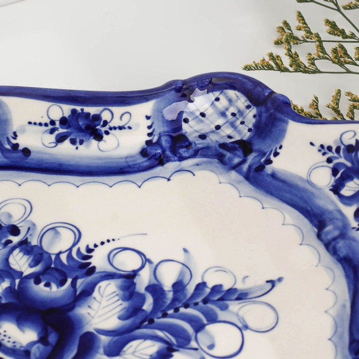 Поднос большой, гжель, фарфор, 36х26 см Поднос большой, гжель, фарфор, 36х26 см