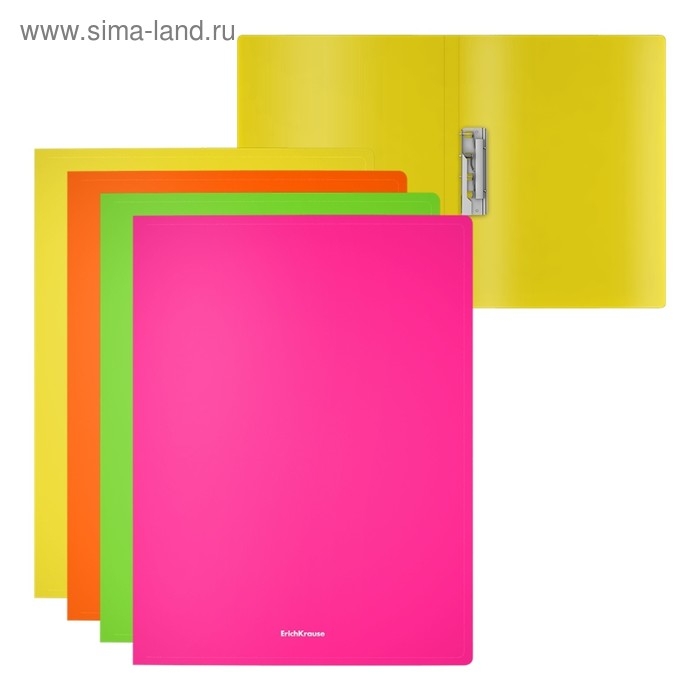 Папка с зажимом A4, 600 мкм, корешок 17 мм, ErichKrause Matt Neon, до 160 листов, микс Папка с зажимом A4, 600 мкм, корешок 17 мм, ErichKrause Matt Neon, до 160 листов, микс