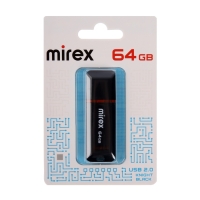 Флешка Mirex KNIGHT BLACK, 64 Гб, USB2.0, чт до 25 Мб/с, зап до 15 Мб/с, черная