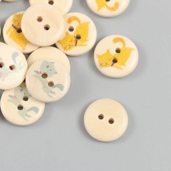 Пуговицы дерево для творчества 2 прокола Пуговицы дерево для творчества 2 прокола "Котики" набор 40 шт 1,5х1,5х0,4 см