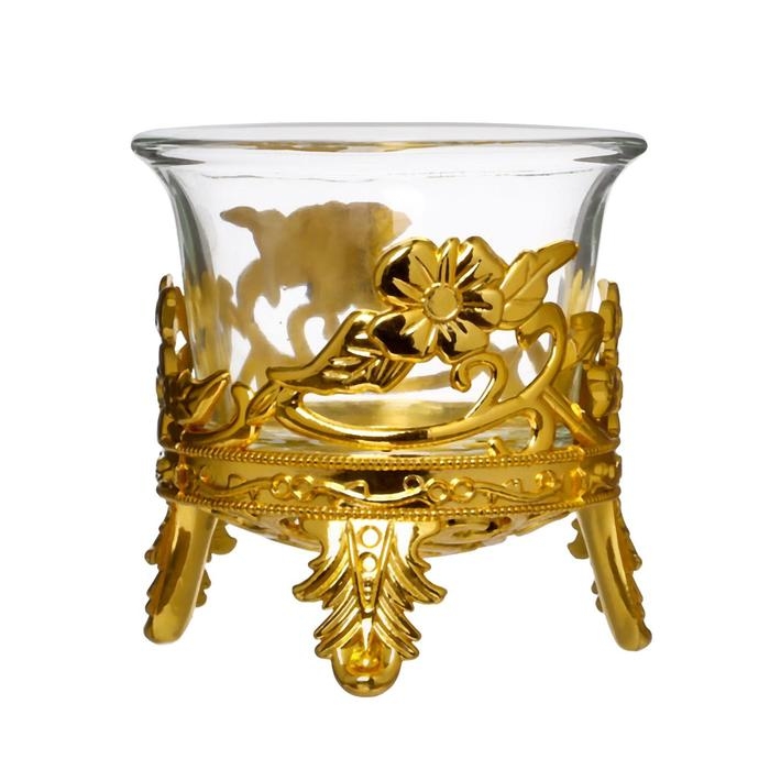 Подсвечник стекло, пластик на 1 свечу Подсвечник стекло, пластик на 1 свечу "Цветочек" золото 6,5х6х6 см